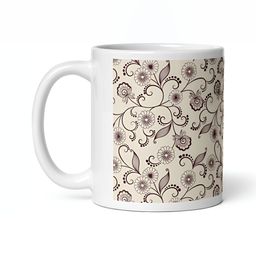 Mr UVD White & Brown Floral Printed Ceramic Glossy Mugs Set of Cups and Mugs-image-21