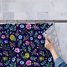 ArtzFolio Navy Blue & Pink Printed Waterproof Shower Curtain-image-41