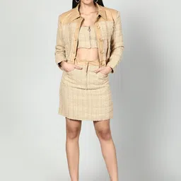 Fashion Gaiia Self Design Top, Jacket & Skirt Co-Ord Set-image-73