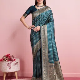 DIVASTRI Ethnic Motifs Zari Silk Blend Banarasi Saree-picture-46