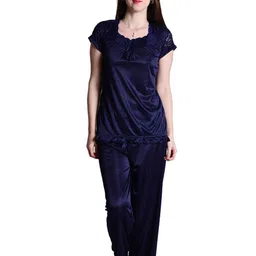 SENSLIFE Women Self Design Satin Top & Pyjamas Night Suits-image-23