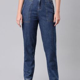 ZHEIA Women Tapered Fit High-Rise Light Fade Jeans-image-99
