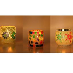 Somil Vibrant Multicolor Glass Candle Holder Add A Touch Of Magic To Diwali, Parties & Candlelight Dinners, Size-7 X 7 X 7 Cm , 7 X 7 X 7 Cm , 8.5 X 8.5 X 9 Cm Pack OF 3-picture-22