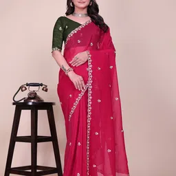 K 5 Fashion Embellished Embroidered Pure Chiffon Maheshwari Saree-image-37