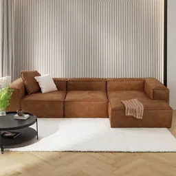 nestroots ElegantEdge Tan-Brown 3 Seater L Shaped Sofa-34