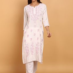 TOP N THREAD Women Floral Embroidered Regular Straight Calf Length Kurta With Chikankari-picture-8