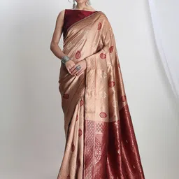 Janasya Women Silk Blend Ethnic Printed Woven Design Banarasi Saree with Blouse Piece-image-87