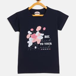 Fort Divine girls Flowers with Wording printed top NAVY-image-24