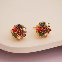 Kushal's Fashion Jewellery Gold-Plated Classic Navaratna Studded Antique Studs Earrings-image-99