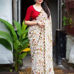 Moda Rapido Women Warli Printed Emboridered Pure Georgette Saree-picture-38