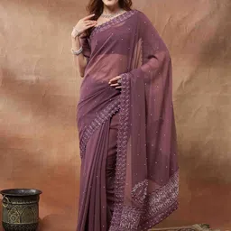 Anouk Embroidered Embellished Pure Georgette Saree-image-12