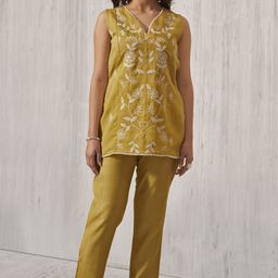 Anouk Yrllow And White Floral Embroidered V-Neck Top And Trouser-picture-39