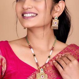 TKRB SALES Gold-Plated Stone Studded & Beaded Jewellery Set-image-40