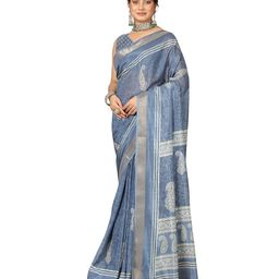 VIRENDRA TEXTILES Ethnic Motifs Printed Paisley Embroidered Zari Border Pure Cotton Saree-picture-38