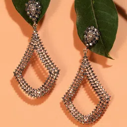 DressBerry Gold-Plated Artificial Stones Studded Contemporary Drop Earrings-image-54