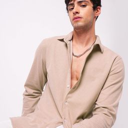 VASTRADO Classic Plush Tres Naturale Herringbone Slim Fit Knitted Casual Shirt-image-77