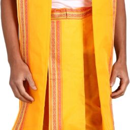 SAC SHREE APARAJEET CREATIONS Men's Mango Colour Panjakejam Readymade dhoti and towel set Free size 100%cotton Self Design, Striped Men Dhoti-image-9