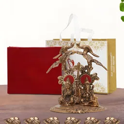INTERNATIONAL GIFT Copper-Toned 9 Pcs Laxmi Ganesh Showpiece With Diya Religious Gift Set-image-32