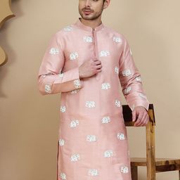 Jompers Elephant Embroidered Mandarin Collar Chikankari Straight Kurta-image-33