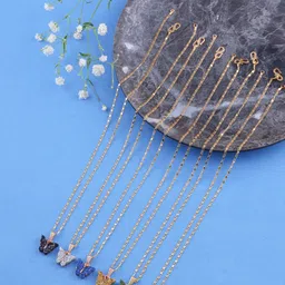 DressBerry Set Of 6 Gold-Plated Sparkling Resin Butterfly Pendant With Chain-12
