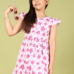 V-Mart Girls Print Flutter Sleeve Fit & Flare Dress-image-20
