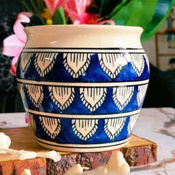NIYARA White & Blue Hand painted Ceramic Planter-image-14