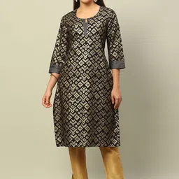 Rangriti Geometric Printed Keyhole Neck Cotton Straight Kurta-picture-8
