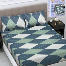 FABINALIV Multicoloured Geometric 300 TC King Bedsheet with 2 Pillow Covers-23