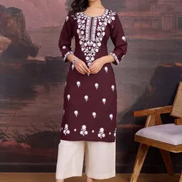 House of Pataudi Floral Embroidered Thread Work Chikankari Straight Kurta-picture-28