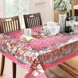 LooMantha Pink Floral Waterproof Plastic 6-Seater Table Cover-57