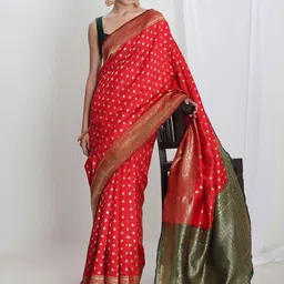 Janasya Ethnic Motifs Zari Silk Blend Banarasi Saree-picture-43