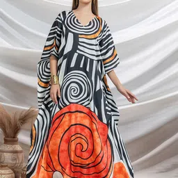 LABEL AARNA Printed Satin Kimono Sleeves Kaftan Dress-image-71