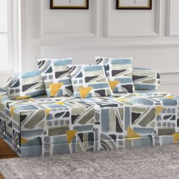 Arrabi 6-Pcs White & Blue Printed Diwan Set-35