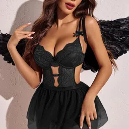 VAGHBHATT Net Shoulder Straps Self Design Baby Doll image 2