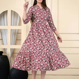 GUDWEARS Floral Print Fit & Flare Midi Dress-image-76