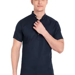 AMRIT TOP WEAR Men Band Collar Straight Cotton Kurta-picture-1