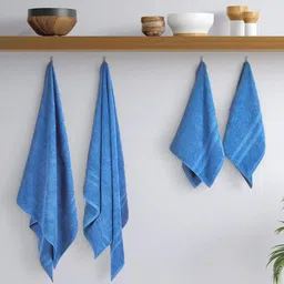 home expressions Blue 4 Pieces Cotton 350 GSM Towel Set-picture-24