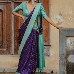 CaniBani Blue Silk Blend Banarasi Sarees-picture-33