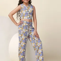 FASHION DREAM Girls Abstract Printed Top With Trousers Clothing Set-image-33