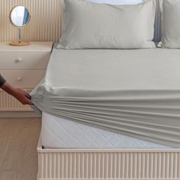 HOMEMONDE Grey 210 TC Single Bedsheet with 1 Pillow Covers-image-23
