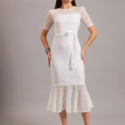 Eavan Women Short Sleeves Self Design Peplum Midi Dress-picture-18