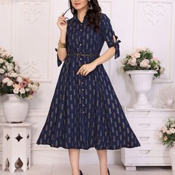 Rangita Women Ethnic Striped Fit and Flare Dress-image-2