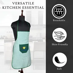 Aura 2-Pcs Green & White Checked Waterproof Apron With Front Pocket image 2