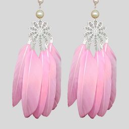 Weariton Women Pink Feather Drop Earrings-image-59