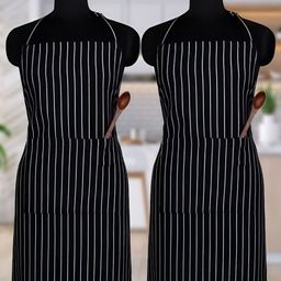 KANUSHI INDUSTRIES 2Pcs Black & White Striped Pure Cotton Waterproof Aprons-24