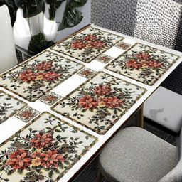 REVEXO 12-Pcs White & Pink Printed Table Placemats&Coasters-25
