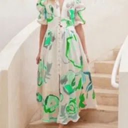 StyleCast Printed Puff Sleeve A-Line Maxi Dress-image-83