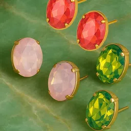 ORANGENYSHA Set Of 3 Gold-Plated Crystal Studded Oval Shaped Studs-picture-16