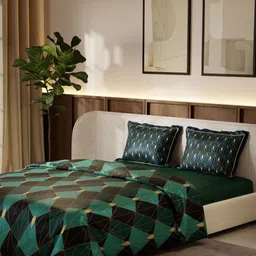 Stoa Paris Lumiere Green 4 Pieces Geometric Printed Satin Double King Bedding Set-30