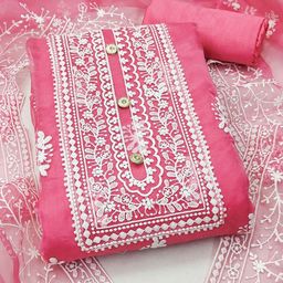Peachmode Floral Embroidered Thread Work Organza Unstitched Dress Material-picture-23